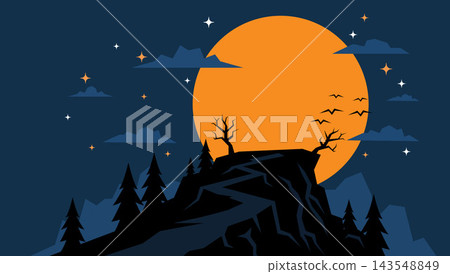 moonlit night, mountain peak, night scenery 143548849