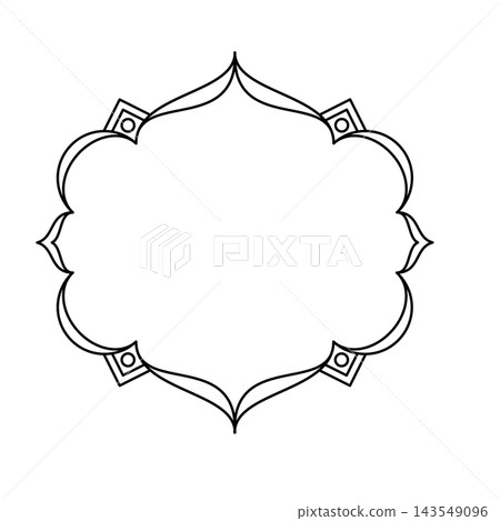 Round Islamic Arch Floral Frame Outline for Ramadan, Mandala Badge, and Wedding Invitation 143549096
