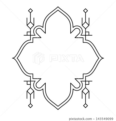 Vintage Islamic Arch Frame with Lantern Ornament Line Art for Ramadan and Eid Mubarak 143549099