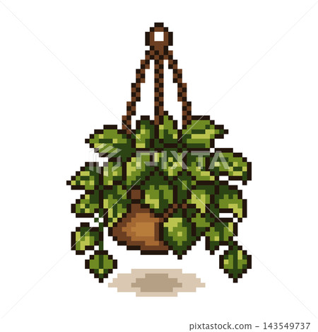 Potted plant with a rope hanger in an interior setting Potted plant with a rope hanger in an interior setting 143549737
