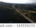 An aerial photograph overlooking the highway and hills near Tamatsukuri Onsen in Matsue City, Shimane Prefecture. 143550155