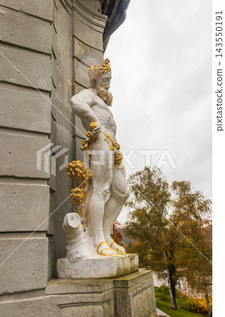 Allegorical male statue of god Priapus on the facade of the historic baroque Rococo Pavillon Losthaus (or Lusthaus) in a public park of Echternach, Luxembourg Allegorical male statue of god Priapus on the facade of the historic baroque Rococo Pavillon Losthaus (or Lusthaus) in a public park of Echternach, Luxembourg 143550191