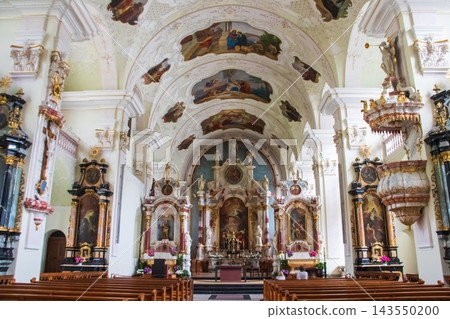 Interior of Monastery church of Engelberg Abbey, Benedictine monastery in Engelberg in Canton of Obwalden, Switzerland 143550200