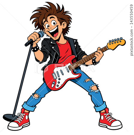 Vsai young rock musician playing electric guitar and singing 143550459