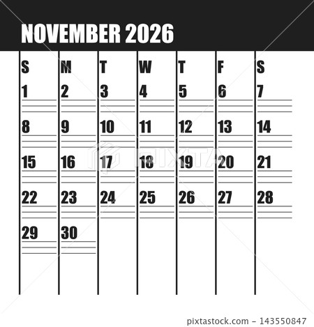 November 2026 English Nordic Minimalist Monthly Wall Calendar Minimal Clean Desk 143550847