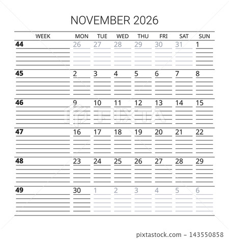 November 2026 English Simple Line Monthly Planner Sheet Classic Office Calendar November 2026 English Simple Line Monthly Planner Sheet Classic Office Calendar 143550858