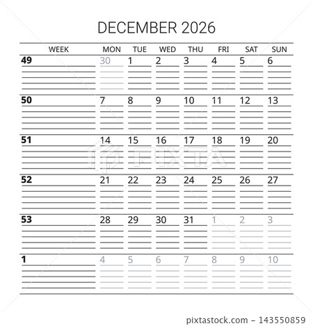 December 2026 English Functional Monthly Schedule Template Clean Minimal Busines December 2026 English Functional Monthly Schedule Template Clean Minimal Busines 143550859