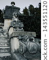 Park zone statue of lion fountain. Stairs lion on the top of fountain in park 143551120