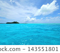 Turquoise Shallow Water and Tiny Islet Under Blue Sky 143551801