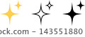 Rounded, four-way sparkling star icon set, yellow and black transparent background vector. 143551880