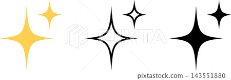 Rounded, four-way sparkling star icon set, yellow and black transparent background vector. 143551880