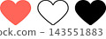 A set of three simple red and black heart icons with transparent backgrounds (vector material). 143551883