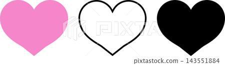 A set of three simple pink and black heart icons with transparent backgrounds (vector icons). A set of three simple pink and black heart icons with transparent backgrounds (vector icons). 143551884