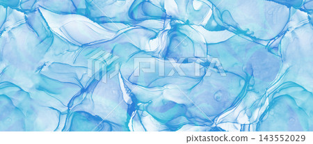 清新、深邃的大理石紋理背景插圖,帶有類似酒精墨水的質感,以重疊的藍色波浪和褶皺為特色。 清新、深邃的大理石紋理背景插圖,帶有類似酒精墨水的質感,以重疊的藍色波浪和褶皺為特色。 143552029