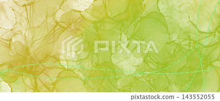 An elegant, alcohol-ink-like marble background illustration featuring shimmering, thin curves layered with yellow and lime-colored smudges. An elegant, alcohol-ink-like marble background illustration featuring shimmering, thin curves layered with yellow and lime-colored smudges. 143552055