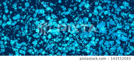 An abstract background illustration featuring a deep navy and turquoise background with scattered particles of varying sizes, creating an elegant glitter-like shimmer and granular texture. 143552083