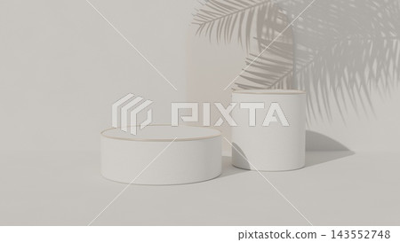 White pedestal and arch, ivory wall, palm leaf shadows White pedestal and arch, ivory wall, palm leaf shadows 143552748