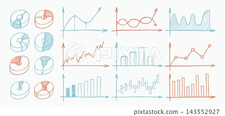 Graph sketch. Hand drawn data chart, doodle infographic pie or computer progress arrow. Finance report. Bar graphs, business analytics, reporting, statistics, performance vector icons set Graph sketch. Hand drawn data chart, doodle infographic pie or computer progress arrow. Finance report. Bar graphs, business analytics, reporting, statistics, performance vector icons set 143552927