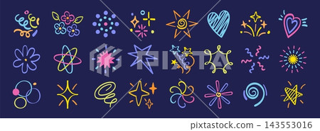Crayon background. Kid carnival chalk draw, celebrate brush frame or marker birthday pattern, confetti and sunburst. Playful decorative elements. Creative branding vector isolated icons set Crayon background. Kid carnival chalk draw, celebrate brush frame or marker birthday pattern, confetti and sunburst. Playful decorative elements. Creative branding vector isolated icons set 143553016