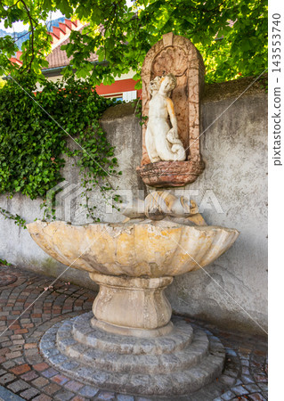 Historic fountain at the Red house in Vaduz, Liechtenstein 143553740