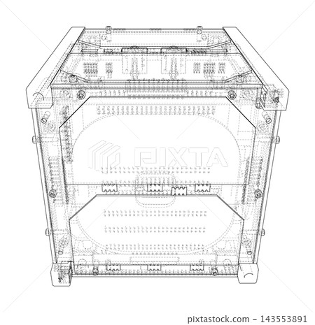 3D printer wireframe illustration. Vector 3D printer wireframe illustration. Vector 143553891