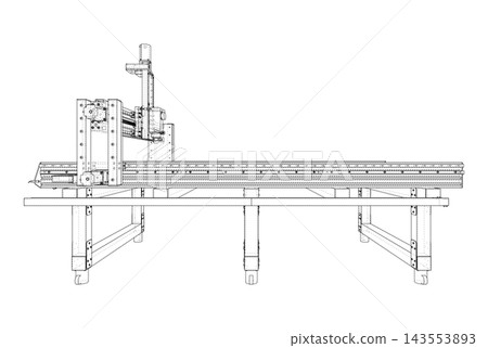 CNC machine wireframe illustration. Vector CNC machine wireframe illustration. Vector 143553893