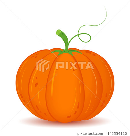 Cute orange pumpkin with green curly stem and soft shadow, isolated on transparent background. Autumn harvest design element. PNG. Vector Cute orange pumpkin with green curly stem and soft shadow, isolated on transparent background. Autumn harvest design element. PNG. Vector 143554110