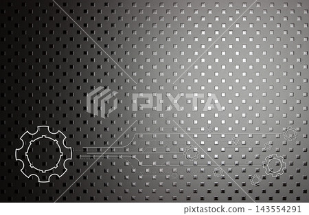 Transparent cogwheels in bottom part of textured metallic pattern with square elements copy space image Transparent cogwheels in bottom part of textured metallic pattern with square elements copy space image 143554291