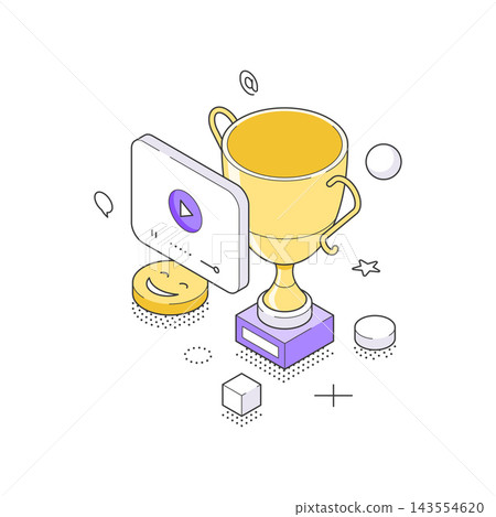 Digital Award And Online Competition Victory Trophy Isometric Vector Illustration Concept 143554620
