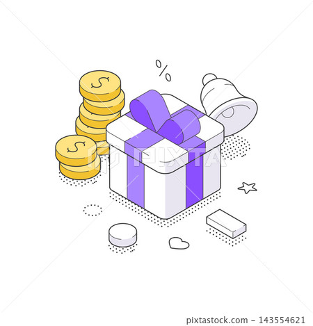 Financial Bonus And Loyalty Program Gift Box Isometric Vector Illustration For Promotion Financial Bonus And Loyalty Program Gift Box Isometric Vector Illustration For Promotion 143554621