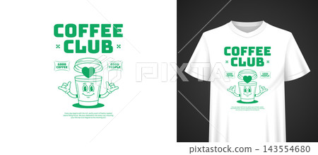 Coffee Club Love Mascot Cartoon Vector Template For T Shirt Print Design Coffee Club Love Mascot Cartoon Vector Template For T Shirt Print Design 143554680