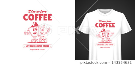 Time For Coffee Duo Cartoon Vector Template  For T Shirt Print Design 143554681