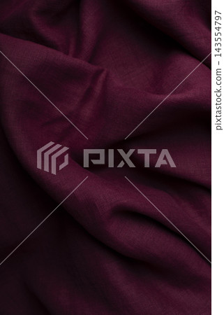 Burgundy Wine Red Draped Linen Fabric Texture Close Up 143554797