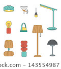 A large collection set of modern interior lamp furniture for decorating a cozy home with beautiful light. 143554987