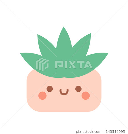 A cute kawaii succulent plant sitting in a decorative pot with a happy smile on its face. A cute kawaii succulent plant sitting in a decorative pot with a happy smile on its face. 143554995