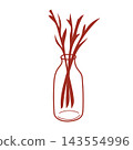 A minimalist line art design of a glass vase filled with a decorative dry plant flower branch and leaf for home decor. 143554996