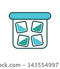 A plastic container box filled with a detergent pod and gel capsule for daily laundry wash routines. 143554997