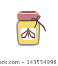 A glass jar container filled with sweet honey and homemade fruit jam food for a morning breakfast. 143554998