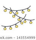 A festive string garland featuring bright light bulb items for an outdoor party decoration. 143554999