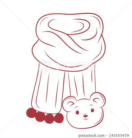 Vector illustration of a knitted winter scarf with a cute bear face Vector illustration of a knitted winter scarf with a cute bear face 143555479
