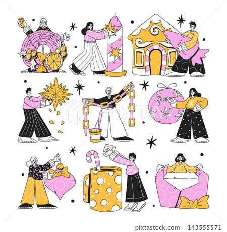 Christmas Characters Decorating Winter Holidays Cartoon Christmas Characters Decorating Winter Holidays Cartoon 143555571