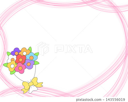 A colorful bouquet and a cute pink curved frame 143556019
