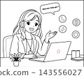 Cute Customer Service Girl With Headset Using Laptop Outline 143556027