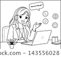 Cute Customer Service Girl With Headset Using Laptop Outline 143556028