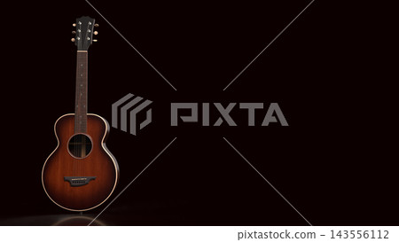 Acoustic Guitar On Dark Studio Background 3d render. Acoustic Guitar On Dark Studio Background 3d render. 143556112