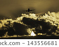An autumn evening, a plane taking off from Sendai Airport, photographed from location #27, in Natori City, Miyagi Prefecture. 143556681