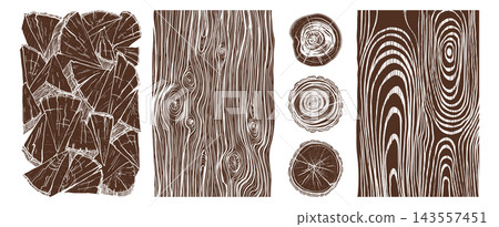 Wood textures natural brown tones combine fractured grain tree rings flowing lines organic set Wood textures natural brown tones combine fractured grain tree rings flowing lines organic set 143557451