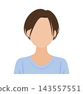 Vector illustration of the upper body of a young woman (faceless) with short hair and casual clothes. 143557551