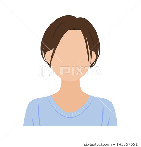 Vector illustration of the upper body of a young woman (faceless) with short hair and casual clothes. Vector illustration of the upper body of a young woman (faceless) with short hair and casual clothes. 143557551