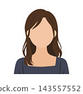 Vector illustration of the upper body of a young woman (faceless) with shoulder-length hair in casual clothes. 143557552